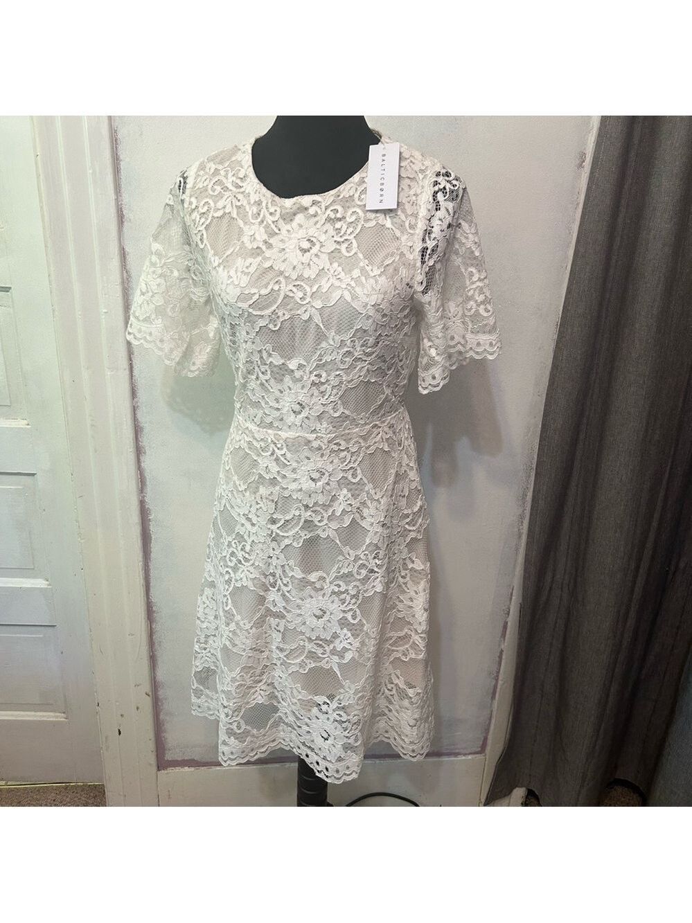 NWT Baltic Born Aasha Women’s Lace Midi Dress Ivory Romantic Brunch Formal Event